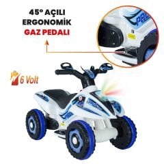 Uj Toys Uzaktan Kumandalı Akülü Atv 6V Safari-Beyaz Polis