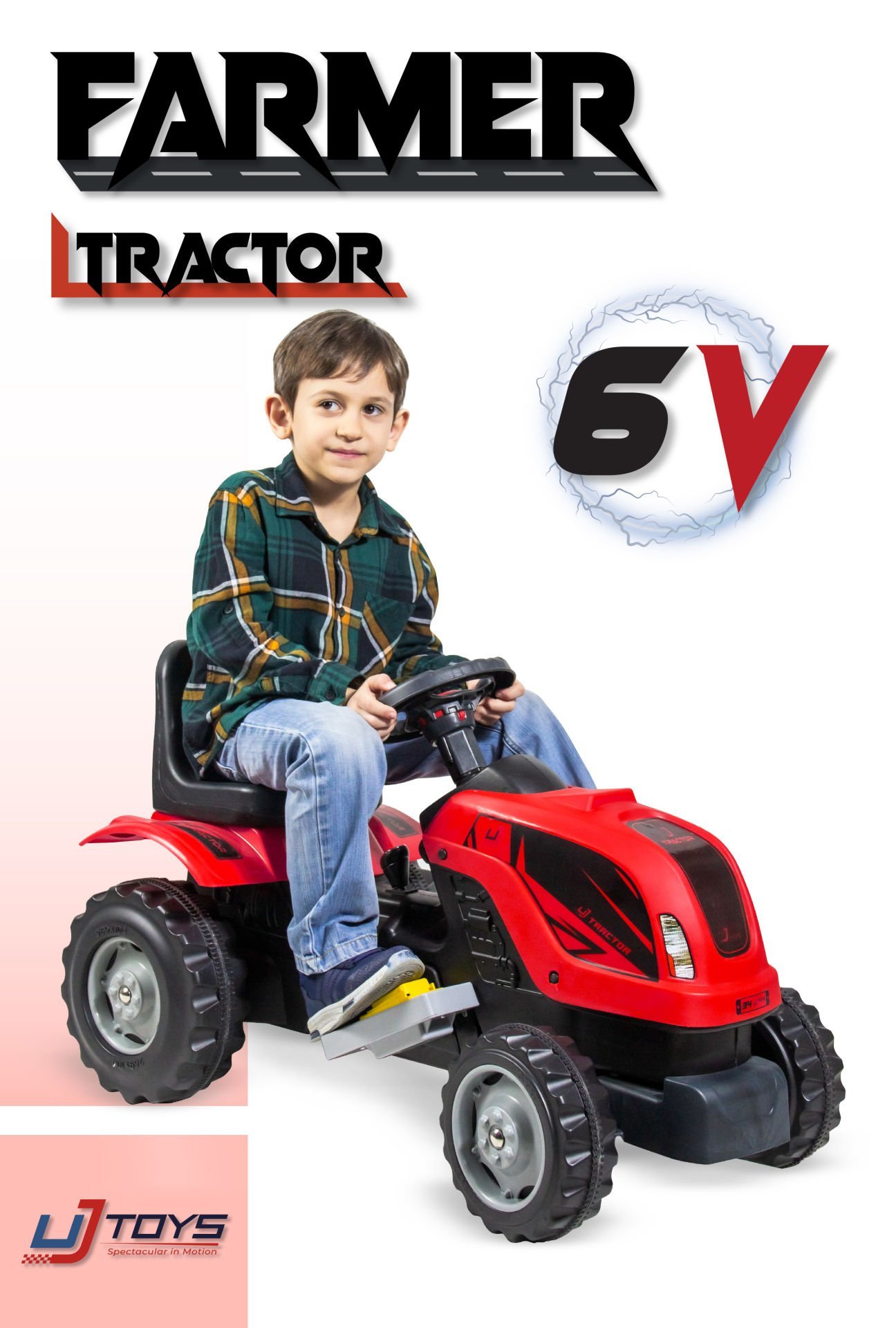 UJTOYS - KIRMIZI AKÜLÜ 6V TRAKTÖR