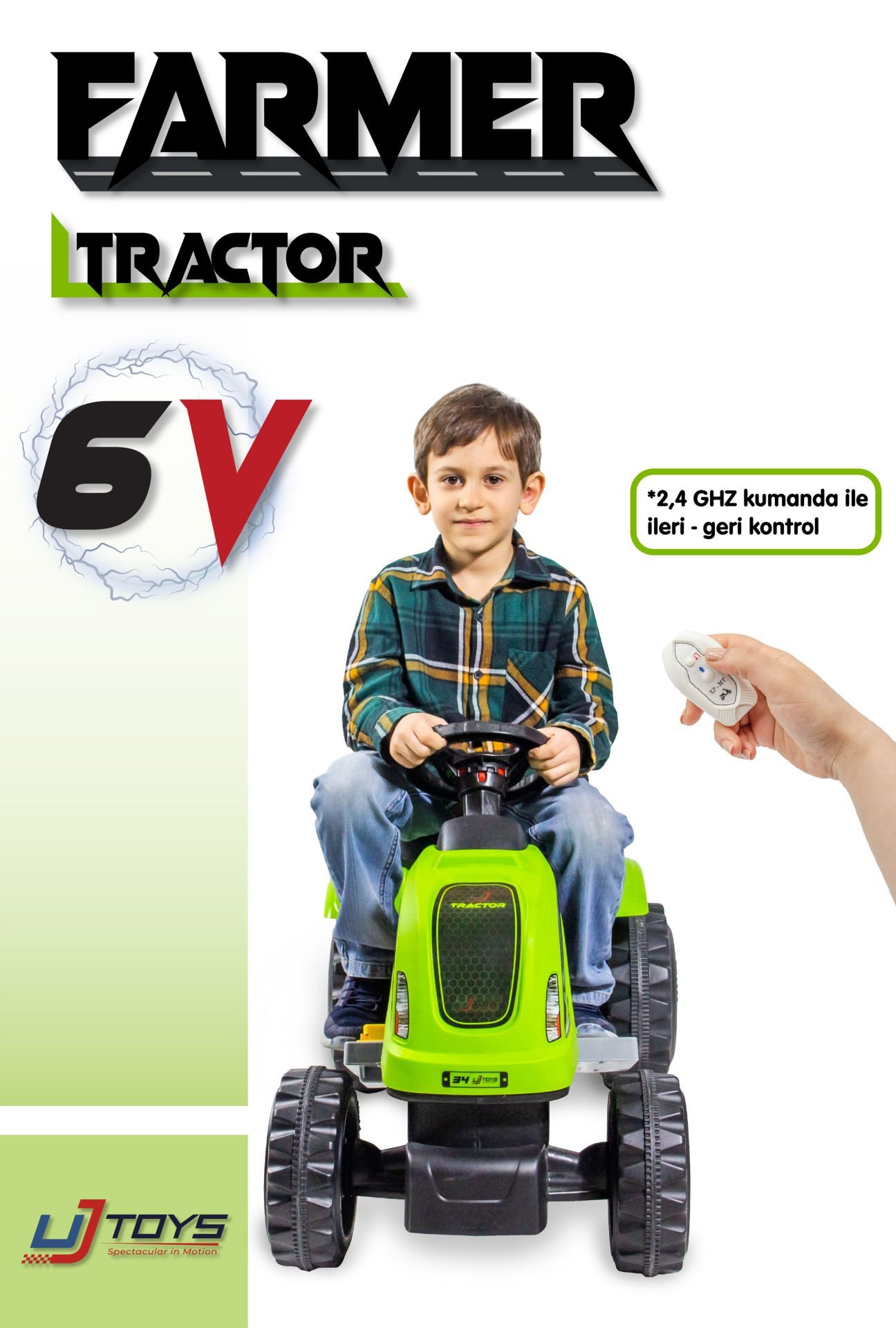 UJTOYS - KUMANDALI AKÜLÜ 6V YEŞİL TRAKTÖR