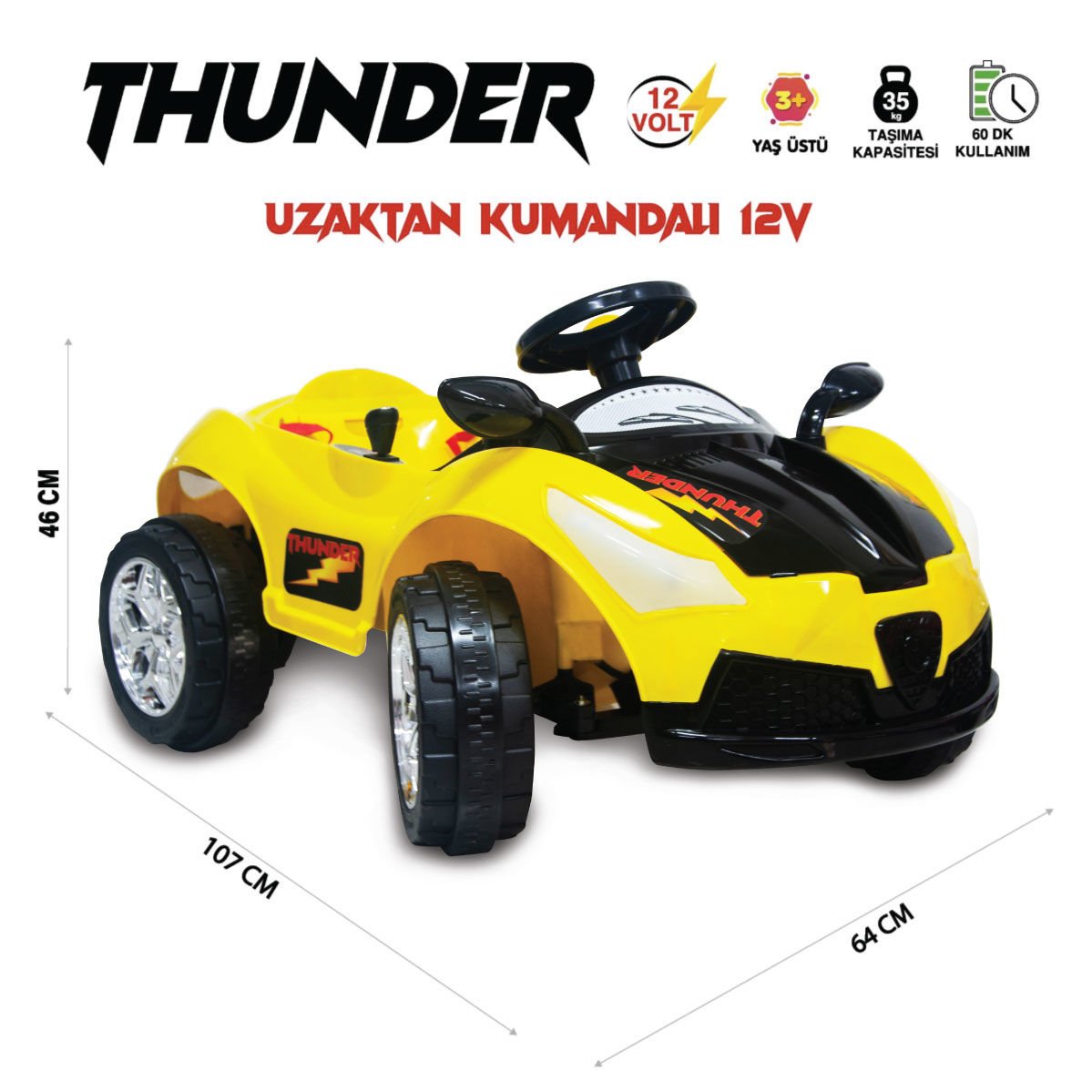 Uj Toys Thunder 12V Akülü Araba Sarı