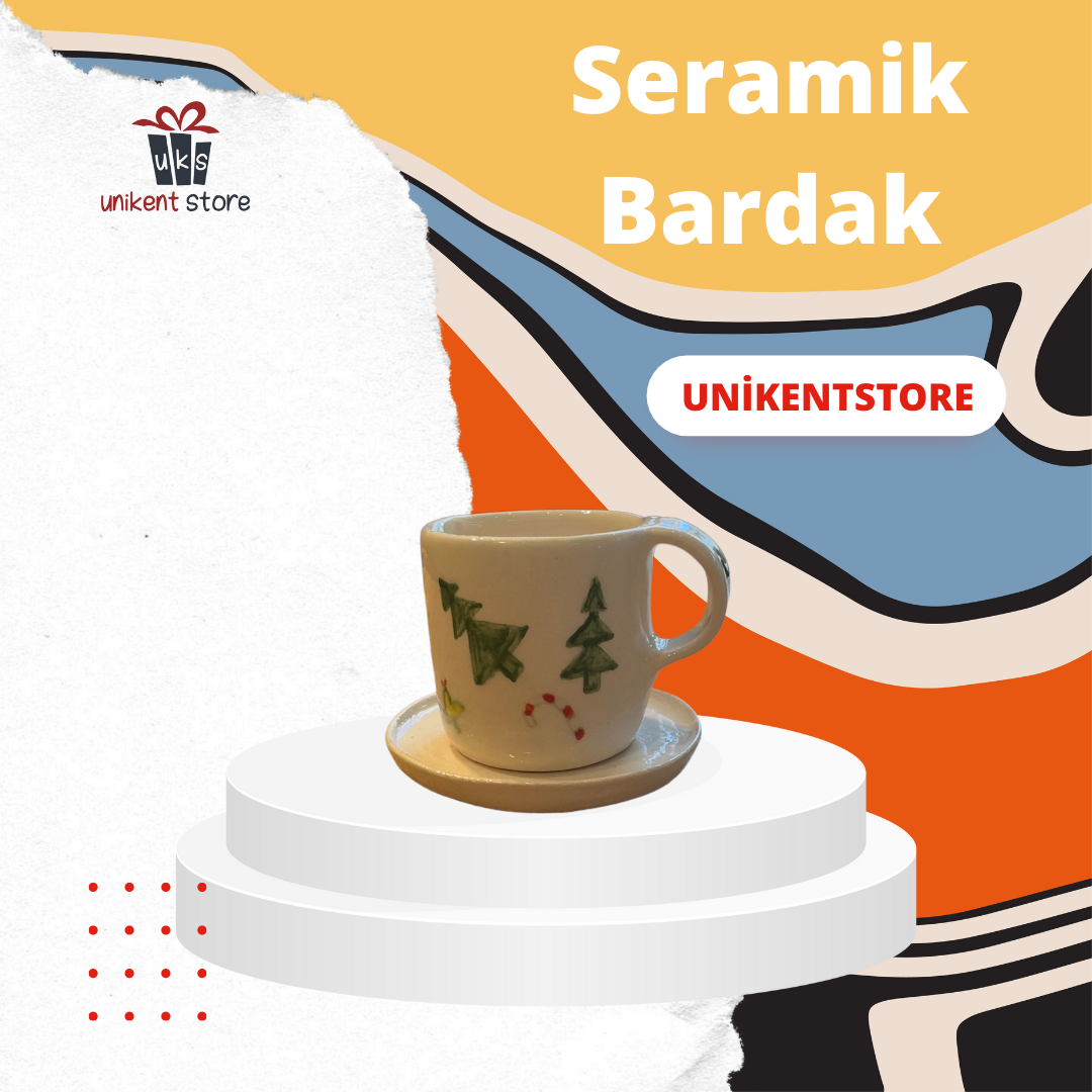 El Yapımı Yılbaşı Temalı Desenli Türk Kahvesi Fincanı
