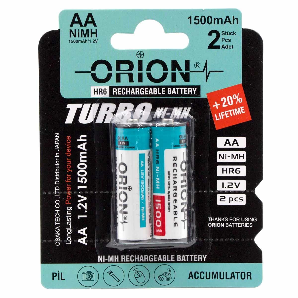 Orion 1.2V 1500mAh Ni-Mh AA Şarj Edilebilir Kalem Pil 2'Li Paket