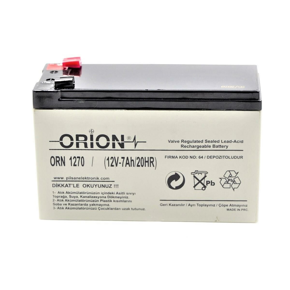 Orion ORN1270 12V 7Ah Bakımsız Kuru Akü T2 Soket - 10/2022 Üretim