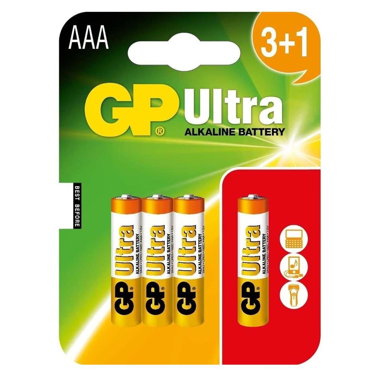 GP Ultra Alkalin AAA İnce Kalem Pil 3+1'li Paket