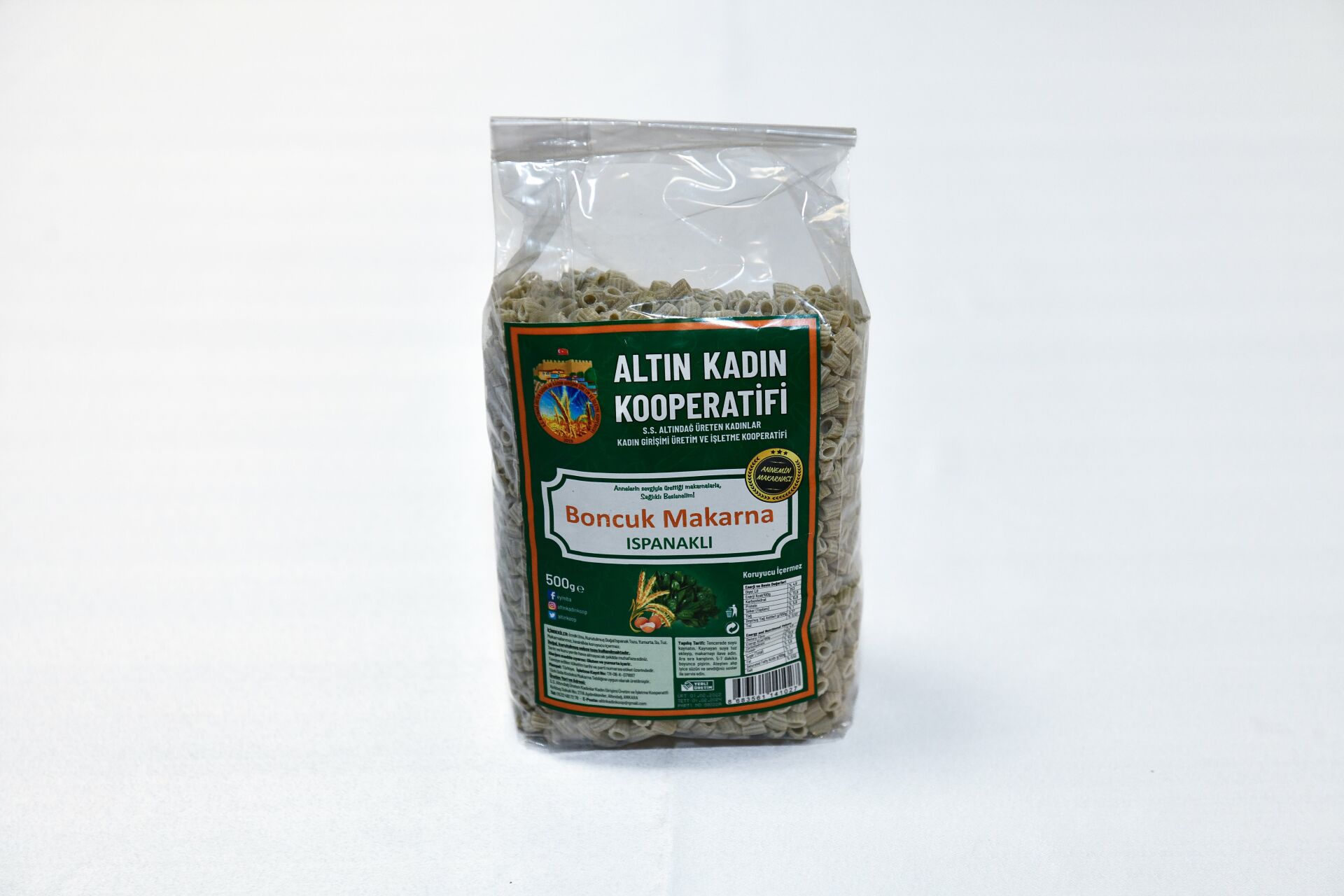 ALTINKADIN KOOP. BONCUK MAKARNA ISPANAKLI 500GR (ADET)