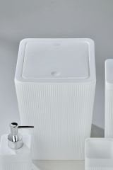 5 Parça Lüx Banyo Seti Kare Çizgili Banyo Takımı Beyaz