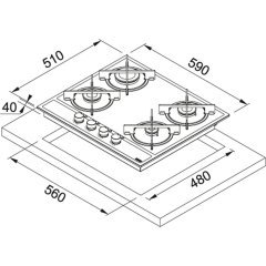 Franke Siyah Cam 4 Gözlü, Gaz Emniyetli, Ocak Marıs Fhma 604 4G Ml E Inox+Black Glass