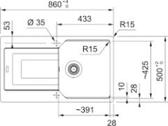 Franke UBG 611-86 Urban, Tezgah üstü, 860x500 mm, Bianco, Tek Gözlü Damlalıklı Evye