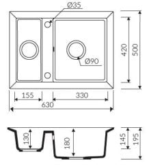 CIRE 630 Granit Evye 1,5 Gözlü Damlalıksız