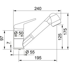 Franke Plus Duşlamalı Armatür, Tek Kumandalı, Çıkarılabilen Metal Spiral, Kolay Yıkama Özellikli Sprey Başlık, Duş Akışı, 110 Derece Dönebilen Su Çıkış Borusu, Krom Renk