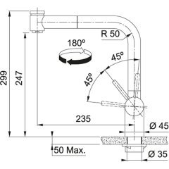 Franke Armatür, Tek Kumandalı, Çıkarılabilen, Metal Spiralli, Seramik Diskli, 180 Derece Çıkış Borusu, Çelik Renk