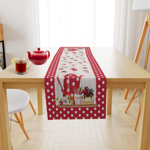 Kırmızı Puantiye Tatlı Kahvaltı Neşeli Runner 43x150 cm