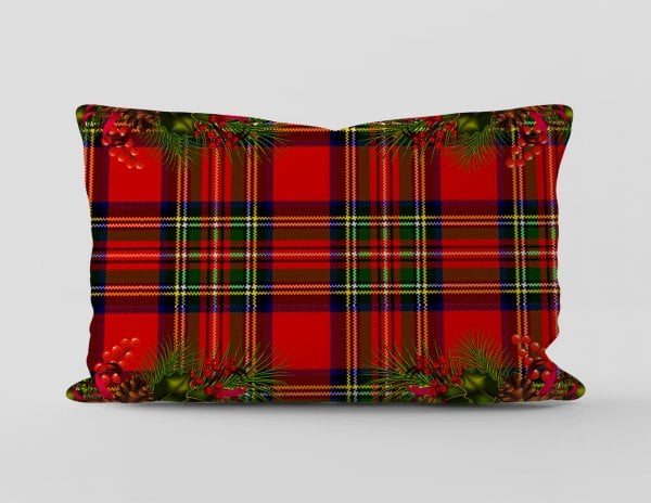 Yılbaşı Christmas Temalı Royal Ekose 30 x 50 cm Kırlent Kılıfı