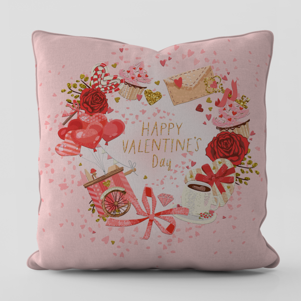 Sevgililer Günü Valentine's Day Temalı Pink Love Kırlent Kılıfı