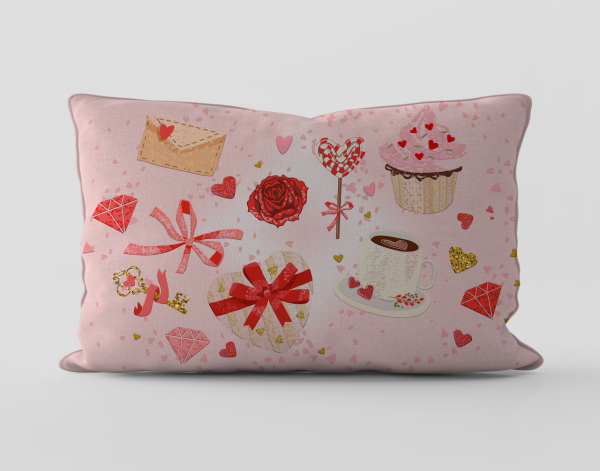 Sevgililer Günü Valentine's Day Temalı Pink Love 30 x 50 cm Kırlent Kılıfı