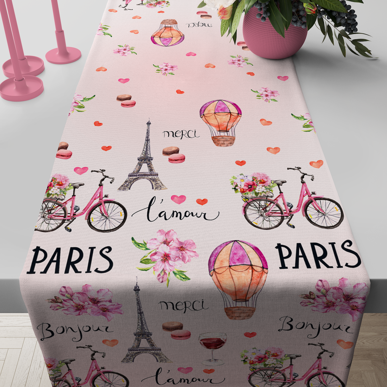 Sevgililer Günü Valentine's Day Temalı Pink Paris Love Runner