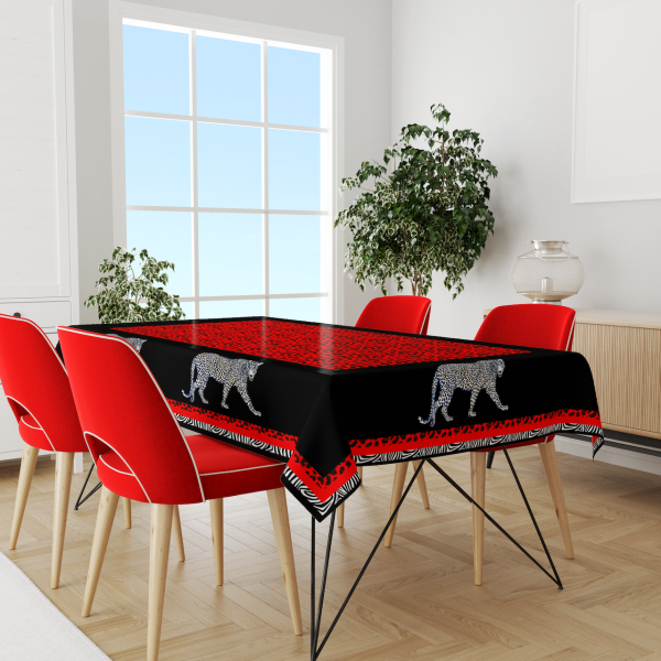 Kırmızı Siyah Leopar 140x200 cm Masa Örtüsü