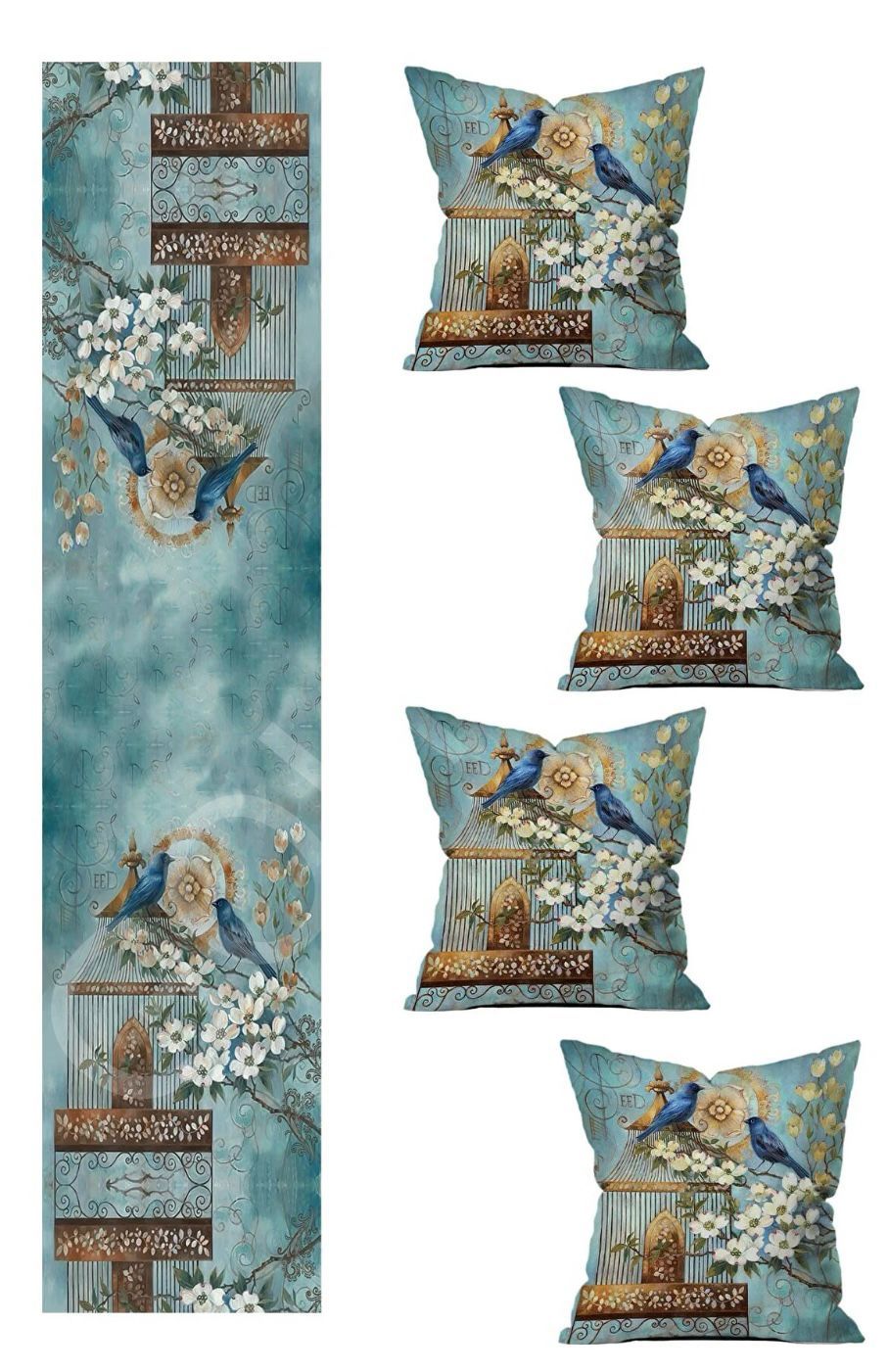 5 parça kırlent Runner set