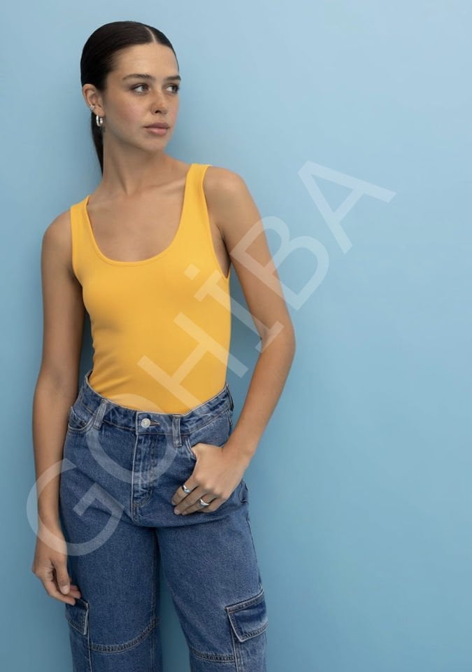 Askılı T-shirt sarı - XL