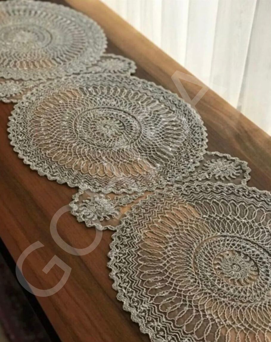 RUNNER GRİ DANTELLİ MASA ÖRTÜSÜ GRİ