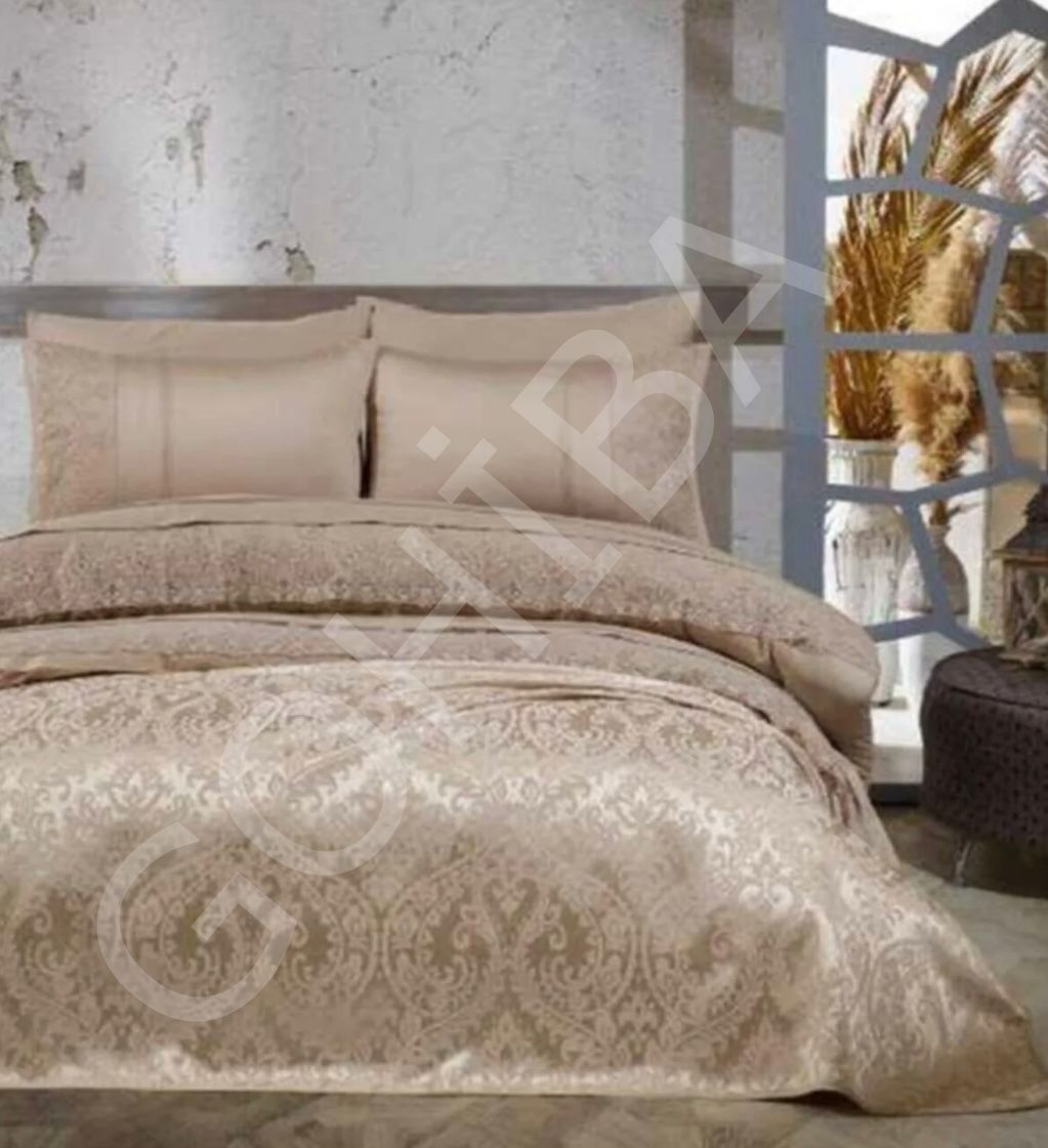 Glenna Dantelli Saten Nevresimli Jakarlı Pike Takımı Çift Kişilik Cappuccino cappuccino