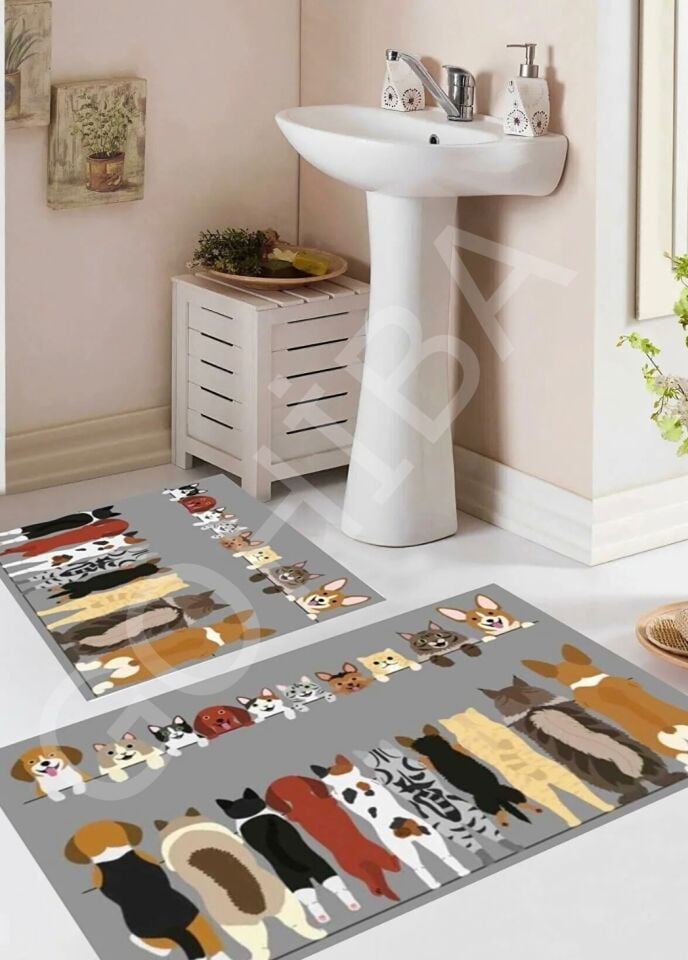 Banyo Paspas Takımı Seti İkili Köşeli