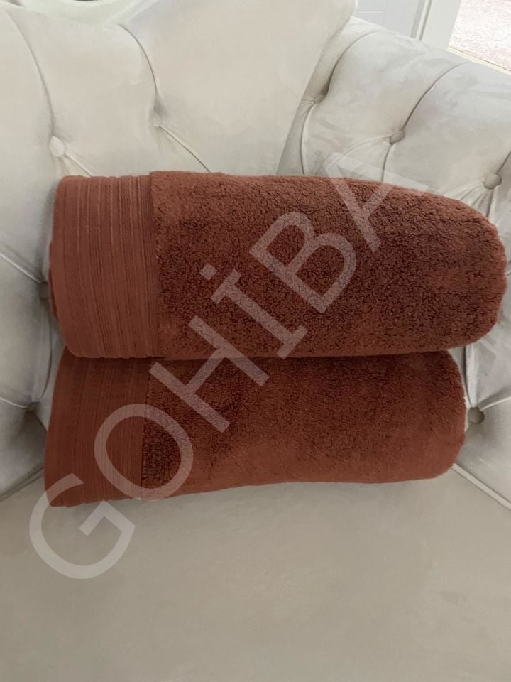 Wellsoft Fluffy Pamuklu Şerit Detaylı Pamuklu Havlu taba