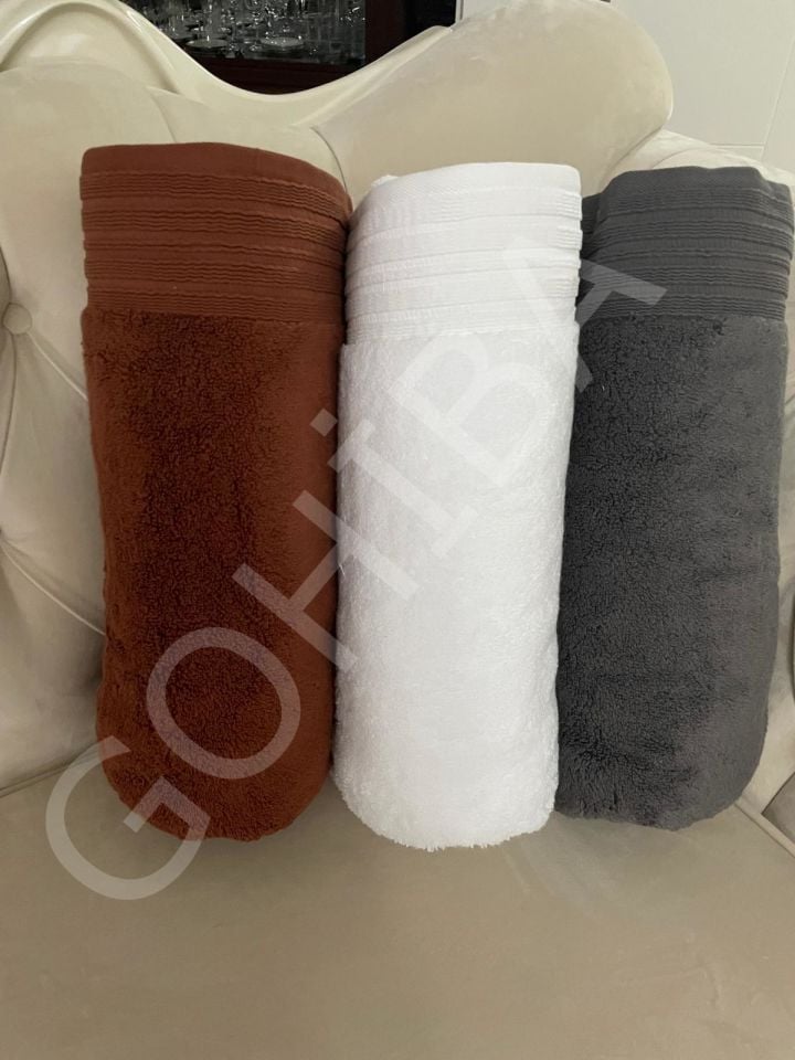 Wellsoft Fluffy Pamuklu Şerit Detaylı Pamuklu Havlu taba
