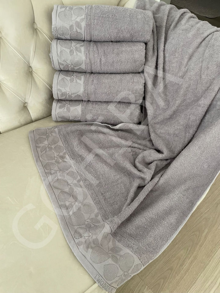 Lila Premium Yaprak Desenli Banyo Havlu
