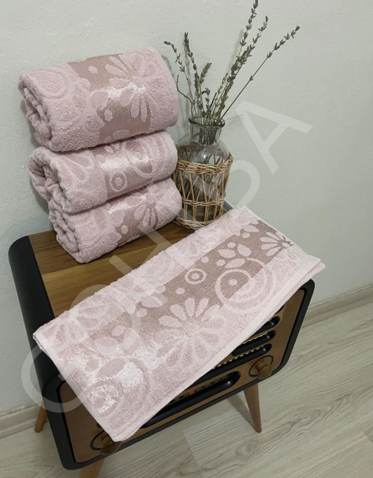 Flower Jakarlı %100 Pamuklu Dokuma El ve Yüz Havlusu yeşil