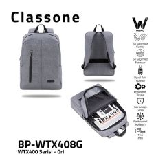 CLASSONE WTX400 Pro Serisi BP-WTX408G 15.6'' Gri Notebook Sırt Çantası