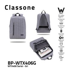 CLASSONE WTX400 Pro Serisi BP-WTX406G 15.6'' Gri Notebook Sırt Çantası