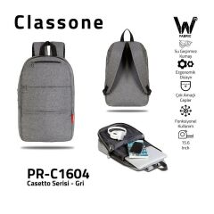 CLASSONE Casetto Serisi PR-C1604 15.6'' Gri Notebook Sırt Çantası