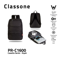 CLASSONE Casetto Serisi PR-C1600 15.6'' Siyah Notebook Sırt Çantası