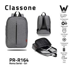 CLASSONE Roma Large Serisi PR-R164 15.6'' Gri Notebook Sırt Çantası