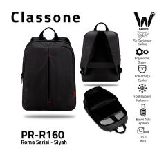 CLASSONE Roma Large Serisi PR-R160 15.6'' Siyah Notebook Sırt Çantası