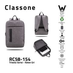 CLASSONE Triesta Serisi RC58-154 15.6'' Keten Gri Notebook Sırt Çantası