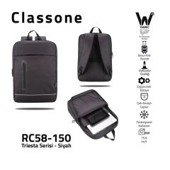 CLASSONE Triesta Serisi RC58-150 15.6'' Siyah Notebook Sırt Çantası