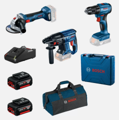 BOSCH GSR 185-LI + GWS 180-LI + GBH 180-LI 2X4AH PROFESYONEL MAKİNE SETİ 0615990N1Y