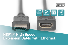 HDMI High Speed wih Ethernet Uzatma Kablosu (HDMI 1.4), 1080p, HDMI tip A Erkek - HDMI tip A Dişi 5 Metre