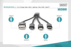 DIGITUS 3'ü 1 Arada Şarj Kablosu USB A - Lightning + Micro USB + USB-C
