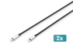 DIGITUS Veri/şarj Kablosu Lightning-USB-C™, MFI, 1 Metre 2'li Paket