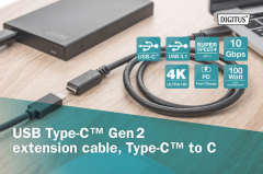DIGITUS USB Type-C™ Gen2 Uzatma Kablosu Type-C™-C  70 CM