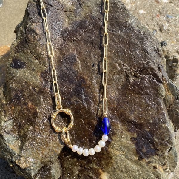 Pearl & Blue Uzun Kolye