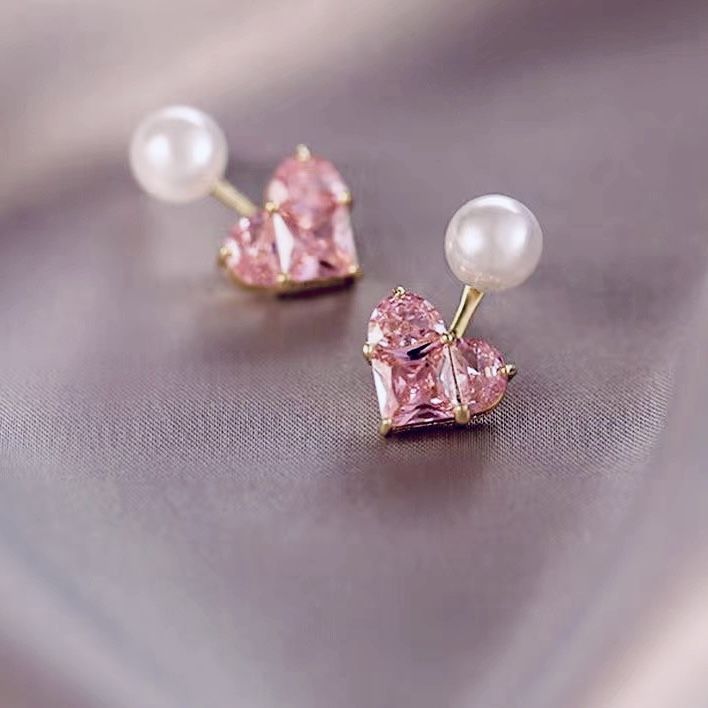 Pembe Taşlı Kalp Küpe