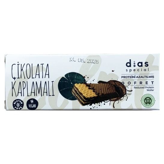 Dias Special Çikolata Kaplamalı Glutensiz Vegan Gofret 23 g - Proteini Azaltılmış