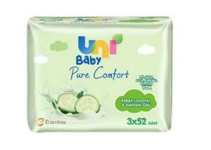 Uni Baby Pure Confort Bebek Losyonlu & Salatalık Özlü Islak Mendil 3 x 52 Adet