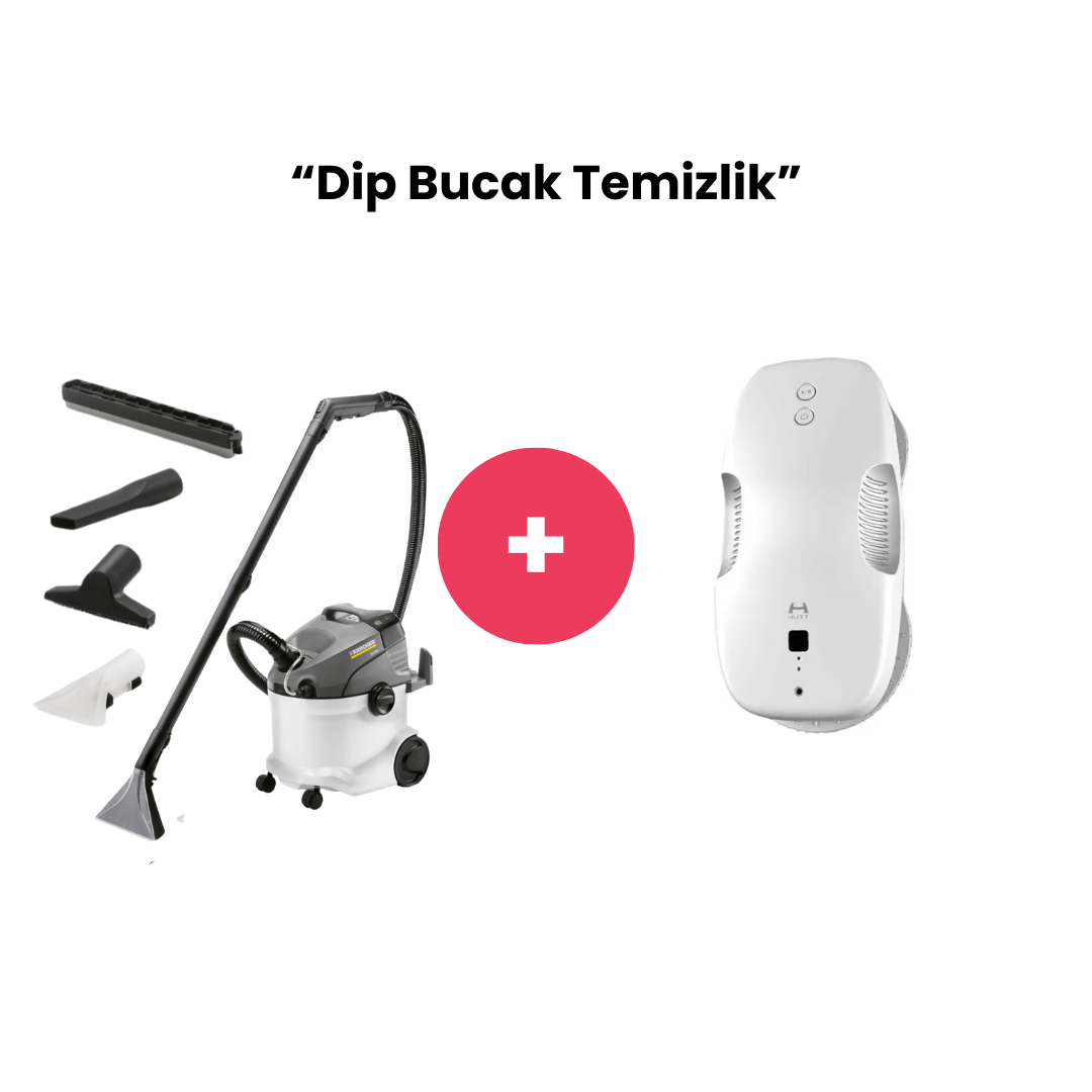 ''Dip Bucak Temizlik'' Paketi (Karcher SE 6.100 Halı ve Koltuk Yıkama+ HUTT Cam Temizleme Robotu)