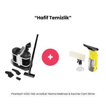 ''Hafif Temizlik'' Paketi (Pirantech V22C Halı ve Koltuk Yıkama Makinesi + Karcher Cam Silme)