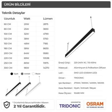 Samsung Ledli Sıva Üstü Led Lineer Armatür 5x8 Cm Profil 80 Cm Linear Aydınlatma